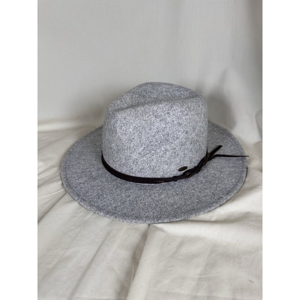 C.C Gray Felt Fedora Hat One Size Adjustable Band Brown Faux Leather Trim